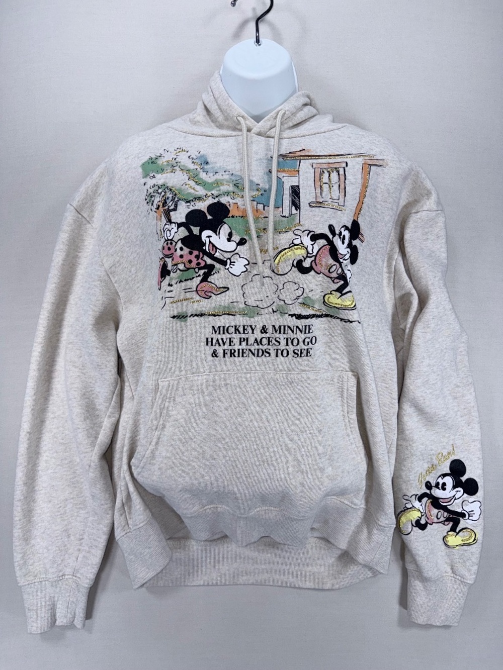 Disney Mickey & Minnie "Places To Go" Hoodie Oatmeal Medium - Picture 1 of 4